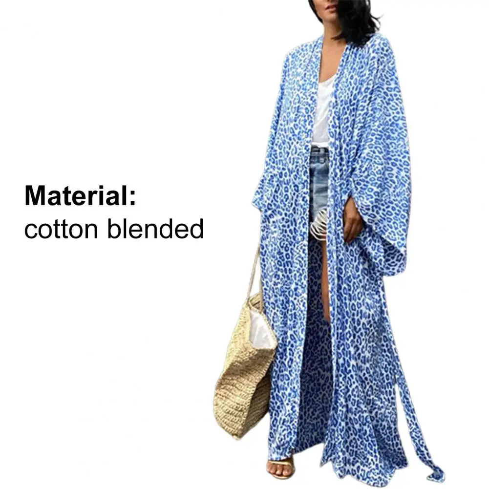 

New Leopard Oversize Beach Cover Up Bohemian Vintge Cotton Bikini Outing Holiday Swimwear 2021 Summer Long Cardigan One Size