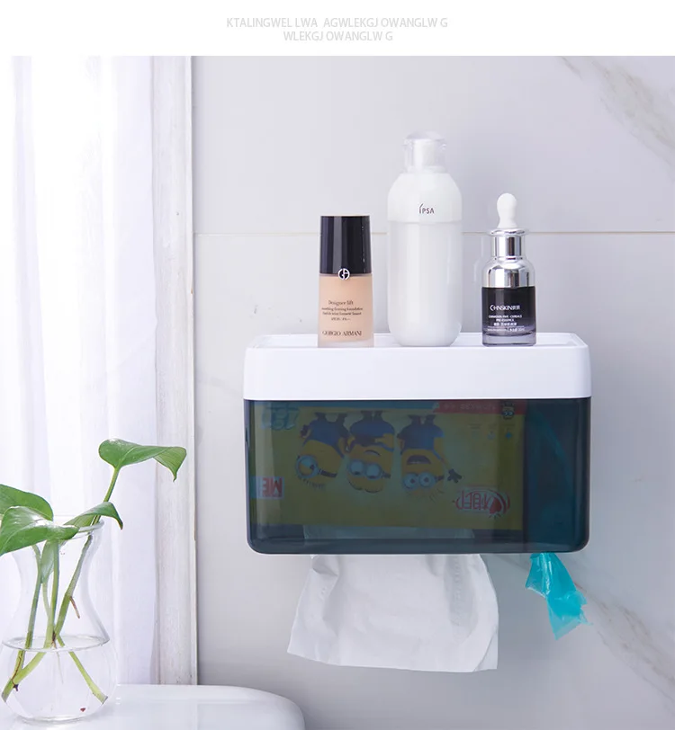 Long bathroom toilet continental waterproof paper carton shelf without punching suction cup tissue box | Дом и сад