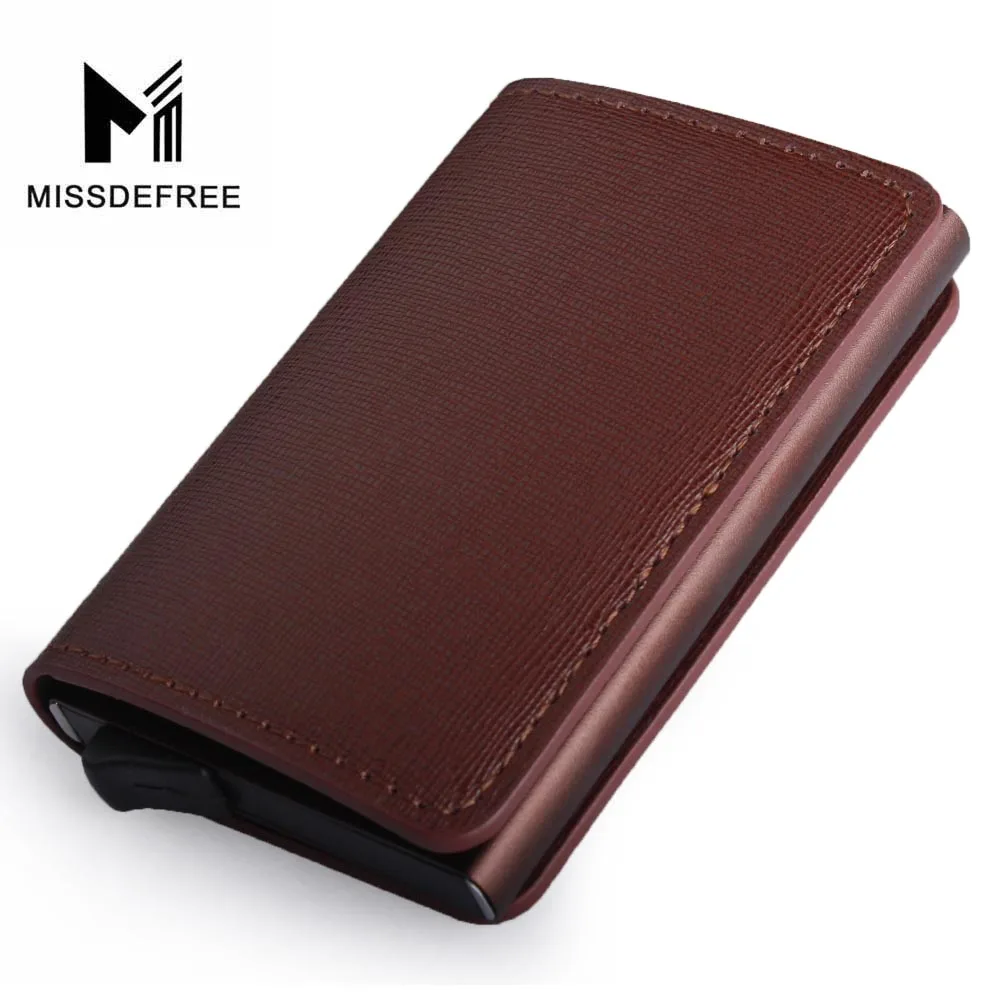 Brown C Алюминиевый Тонкий кошелек из искусственной кожи с держателем RFID блокирующий мини металлический кошелек автоматический всплывающий ID Кредитная карта портмоне Прямая поставка - Цвет: Brown C