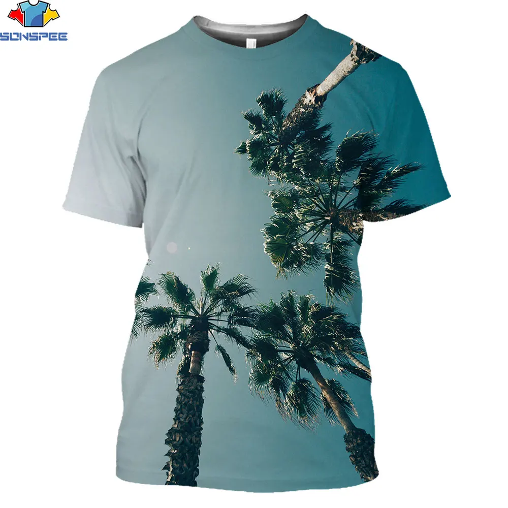 

SONSPEE Popular 3D Print Palm Tree Summer Beach Men's Tee Tops Holiday Casual Short Sleeve Fashion Tropical Muscle Men T Shirt