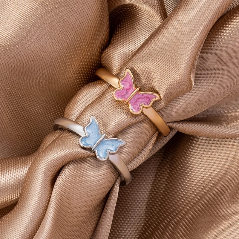 Открытое регулируемое кольцо для женщин винтажное Оригинальное в виде бабочки