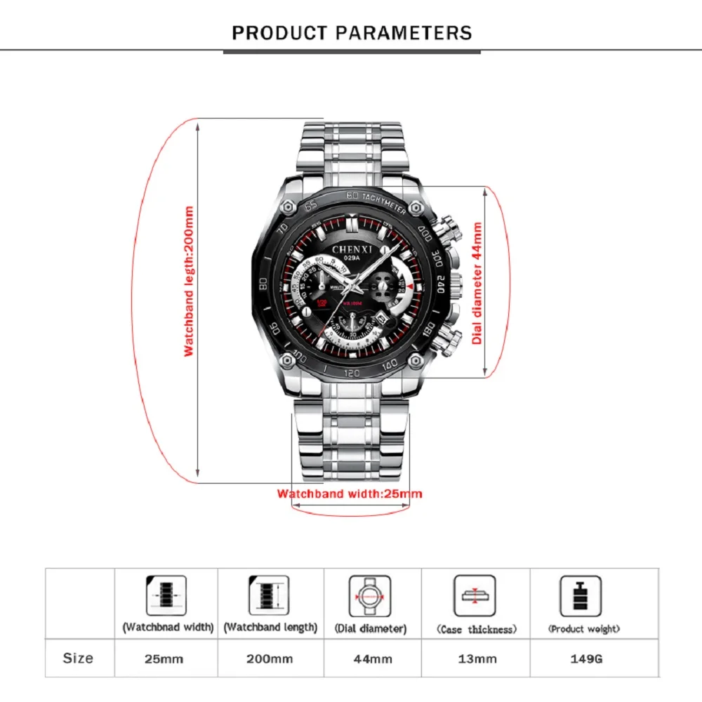 Часы наручные CHENXI Мужские кварцевые модные деловые брендовые водонепроницаемые
