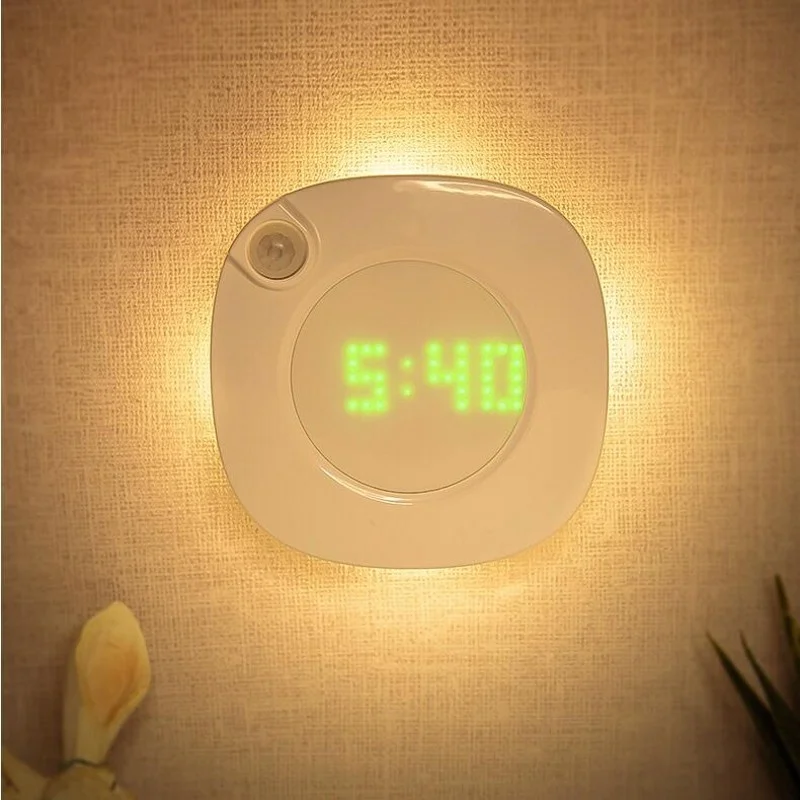 

Sensor Led Wall Lamp Magnet Indoor Nightlight with Time Clock For Bathroom Bedroom Gang Decor Vanity Wall Light