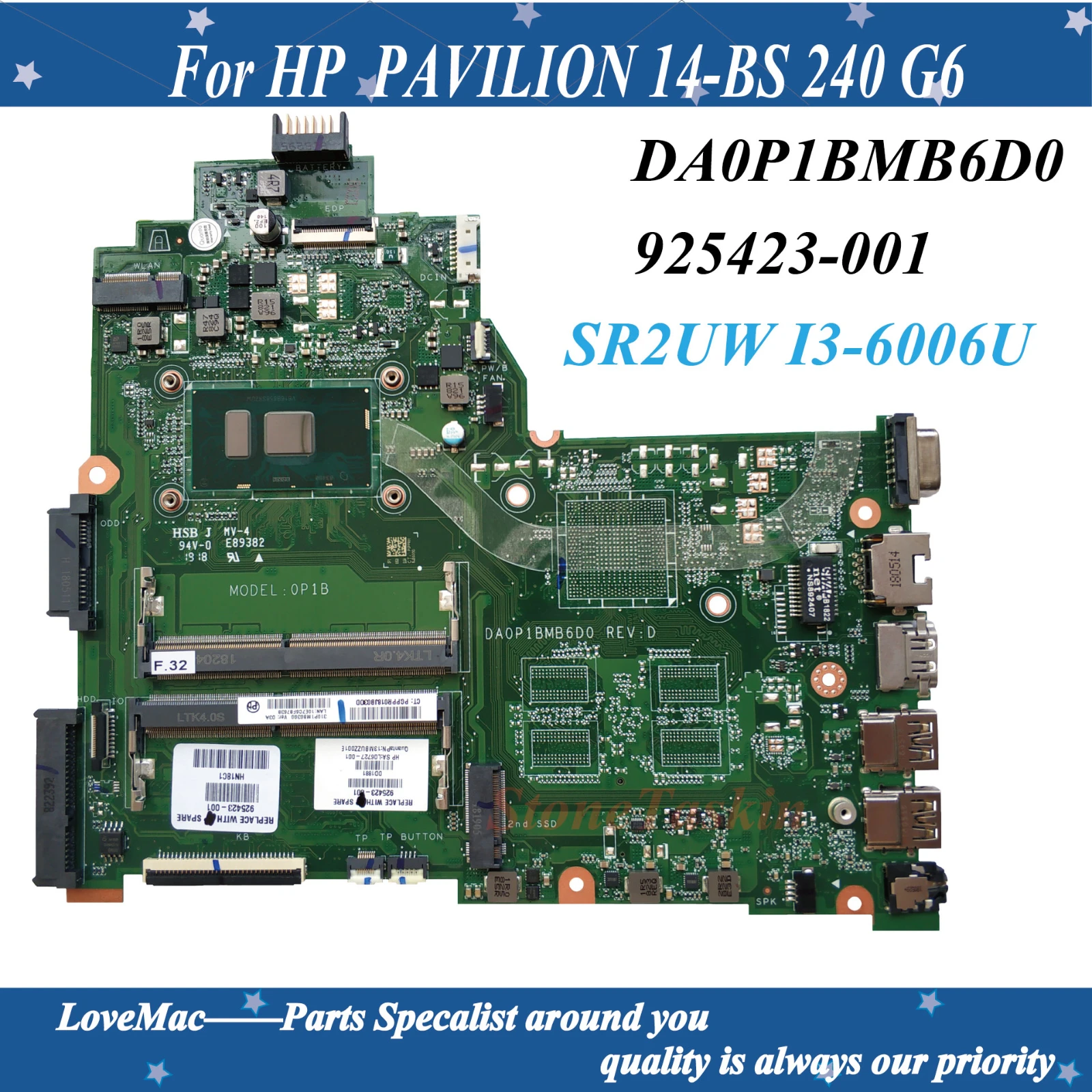 

Высокое качество 925423-001 для HP 240 G6 14-BS материнская плата для ноутбука DA0P1BMB6D0 SR2UW I3-6006U DDR4 100% тестирование