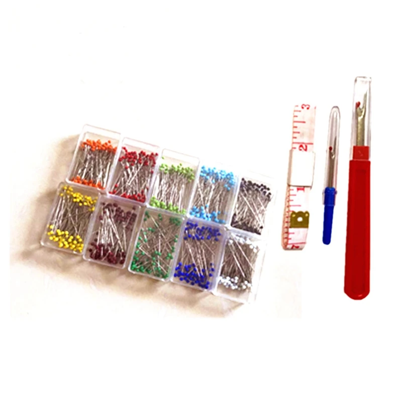 1000 Pieces Pins Colourful Head Pins Long Pins with Seam Ripper, and Tape Measure for Sewing, Quilting, Jewellery Making