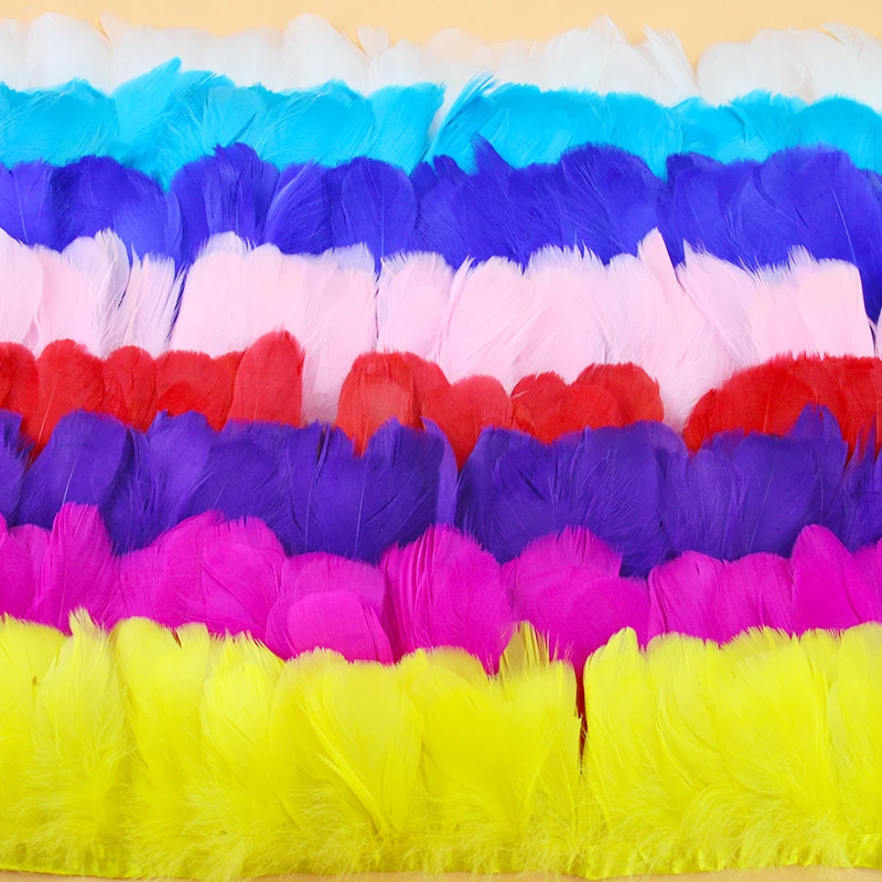 

1M 8-10CM Color Goose Feather Trims Ribbon Fringe Skrit Shawl Costume Wings Decoration Feather Lamp Wedding Decoration Materials