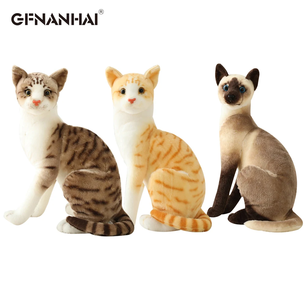 1pc Simulation American Shorthai & Siamese Cat Plush Stuffed Lifelike Doll Animal Pet Toys For Children Home Decor Baby Gift