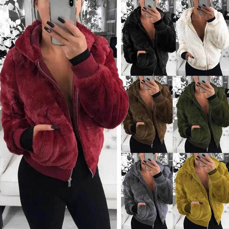 

Women Hoodie Faux Fleece Fluffy Coat Teddy Bear Fur Jacket Ladies Outwear Sizes