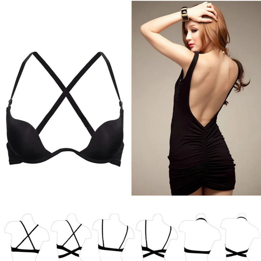Sexy Girl's Support Push Up Bra Underwired Deep W Underwear Bralette 2CM Padded Female Multifunctional Shoulder Strap Lingerie