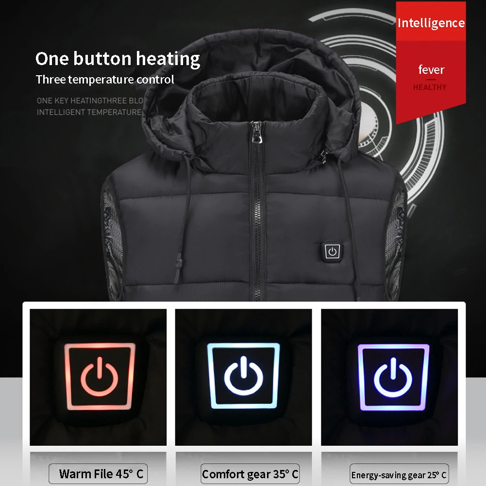 

Men Women Outdoor Hiking Windproof Warm Winter Hooded Infrared USB Charging Washable Adjustable Heated Vest Zipper Pockets