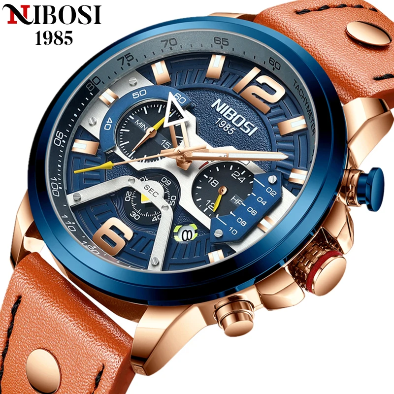 

NIBOSI Watch For Men Retro Fashion Leather Wristwatch Quartz Watchs Men 3ATM Waterproof Sport Chronograph Relogio Masculino