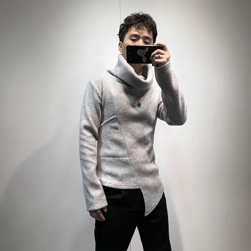 

Men autumn winter new style classic irregular hem design urban youth fashionable individual character turtle-neck sweater