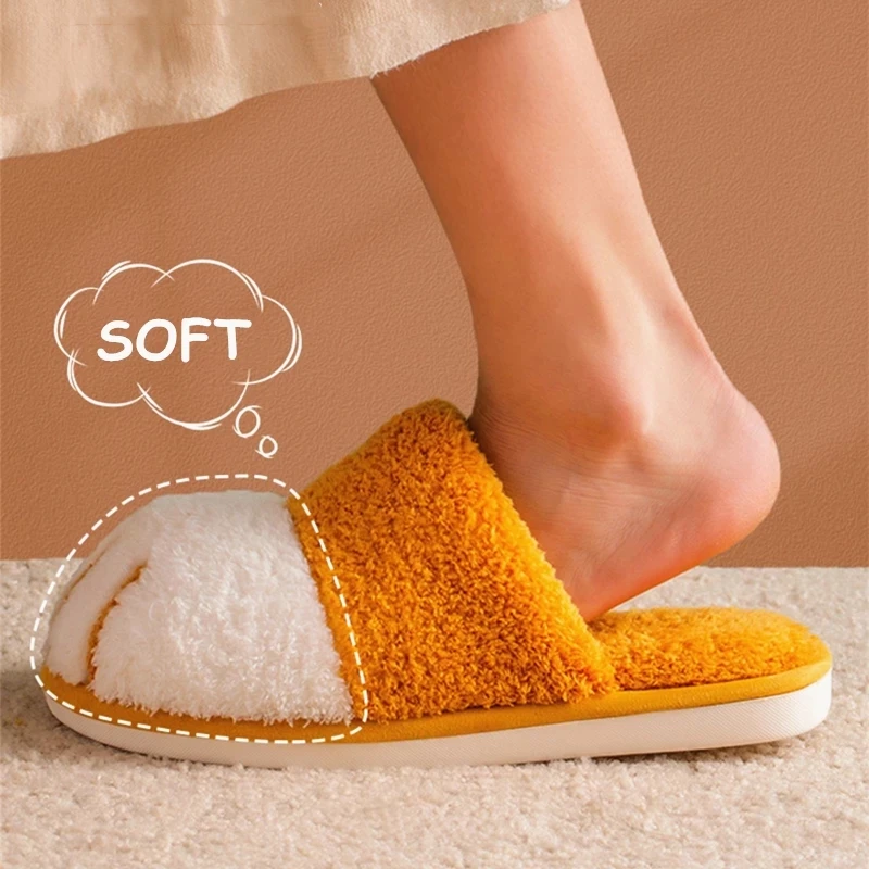 

Winter House Cute Cat Paw Women Fur Slipers Bedroom Keep Warm Plush Shoes Non-slip Indoor Women Furry Slippers [Free Sock]