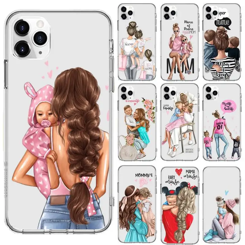

Baby Mama Super Mom Girl Phone Case Transparent For iPhone 13 12 11 8 7 6 5 s 5c Mini Pro X XS XR MAX Plus Cover Funda Shell