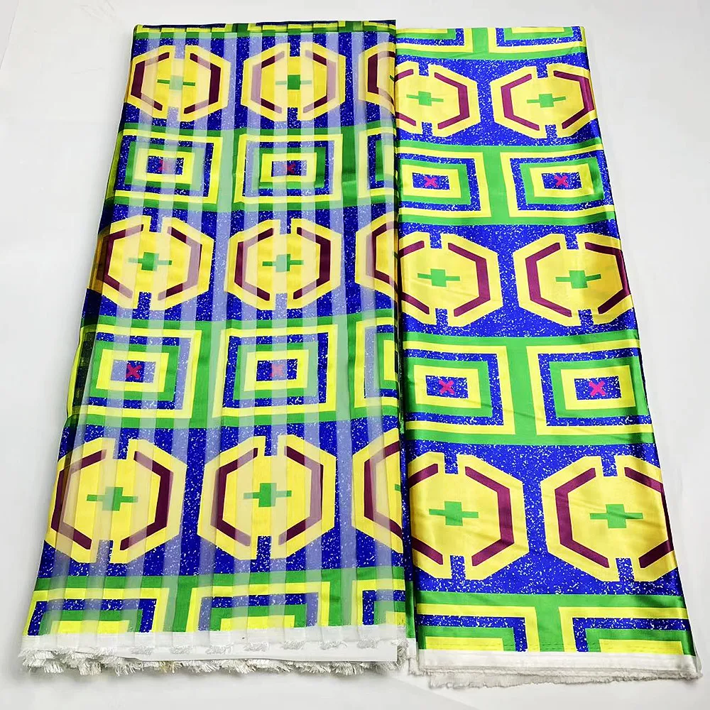 

Великолепная ткань из органзы с шелковым узором, атласная шелковая ткань, высококачественные африканские принты, атласная ткань для шитья 4...