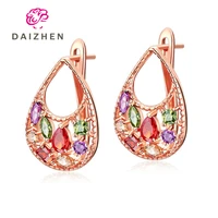 fashion multicolor flowers studs ear with aaa cubic zircon luxury earrings for women best gift jewelry girls xmas