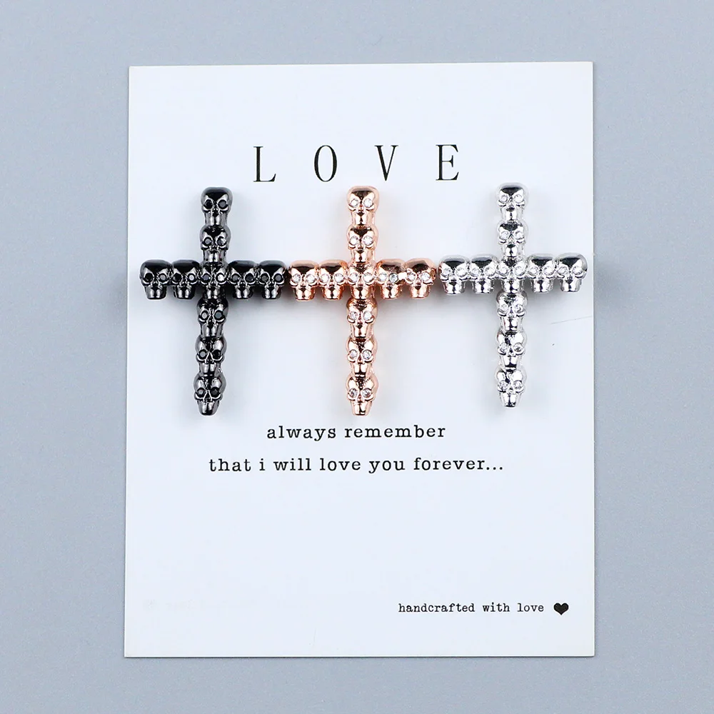 YHBZRET 2 шт. белая циркониевая Подвеска Крест с черепами медные бусины-спейсеры Pave CZ