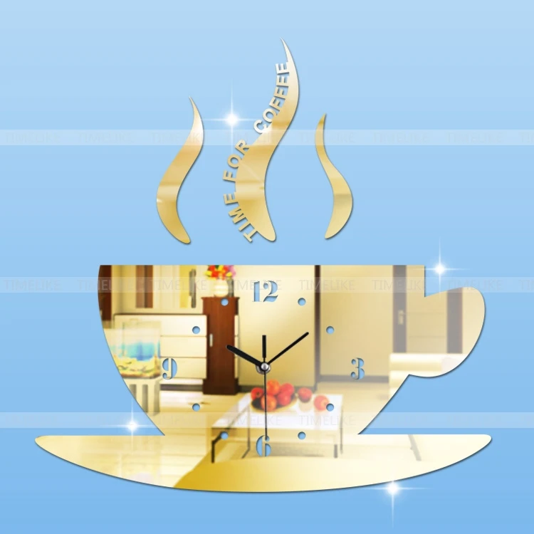 

3D DIY Mirror Coffee Wall Clock Home Decor Modern Design Acrylic Wall Clock Coffee Cup Living Room Clock Time for Home Decor