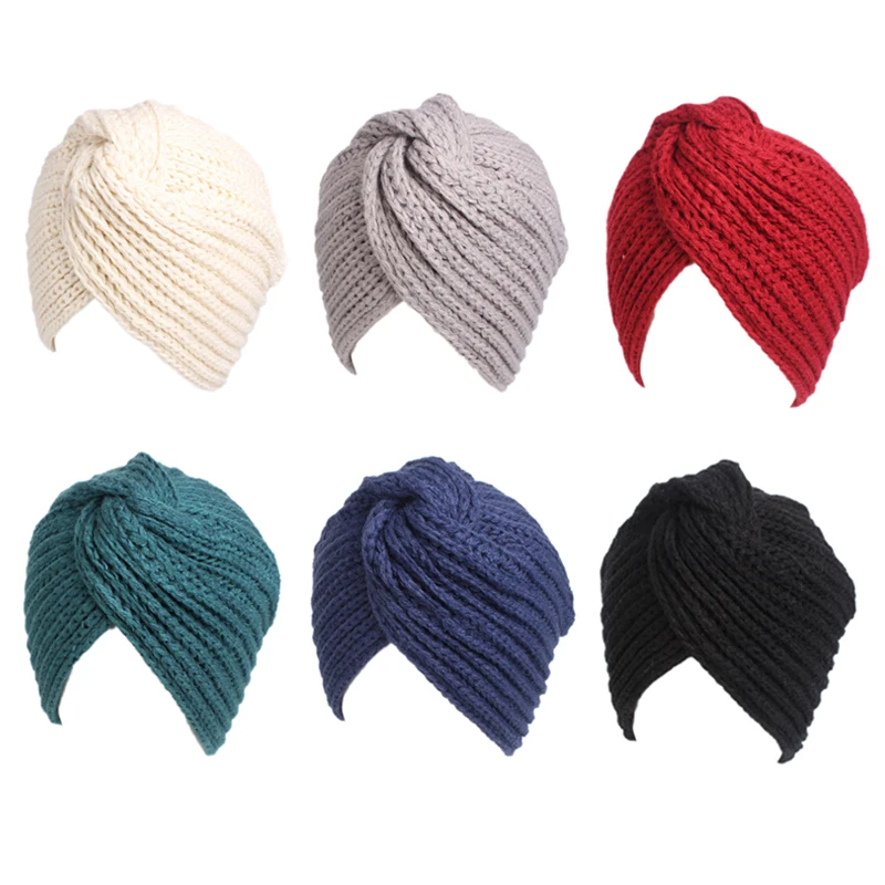 

Women Turban Knot Headwrap Winter Woolen Turban Hat Cross Twisted Cap National Costume Hat XRQ88