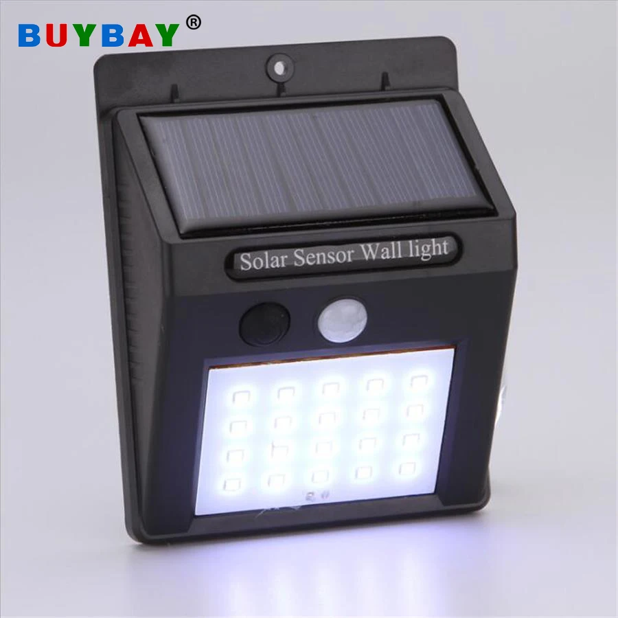 BUYBAY Brand LED Solar Light Outdoor Porch Lighting PIR Motion Sensor Solar lamp Garden Wall Yard Deck Security Lights 20LEDs