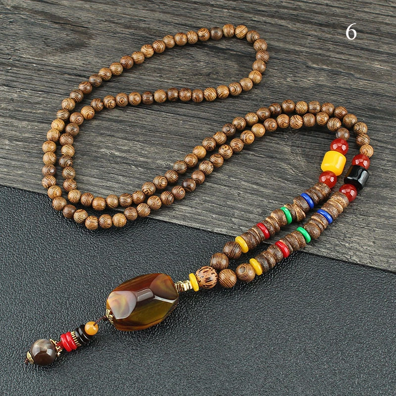 

Ethnic Style Necklace Pendant All-match Retro Wooden Bead Necklace Handmade Pendant Necklace Long Sweater Chain Accessories