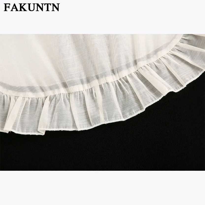 

FAKUNTN Women Dress Ruffle Elegant Fashion Splice Bow-knot Stand-up Collar Elegant Woman Clothes Girls Long-sleeve Dresses 2021
