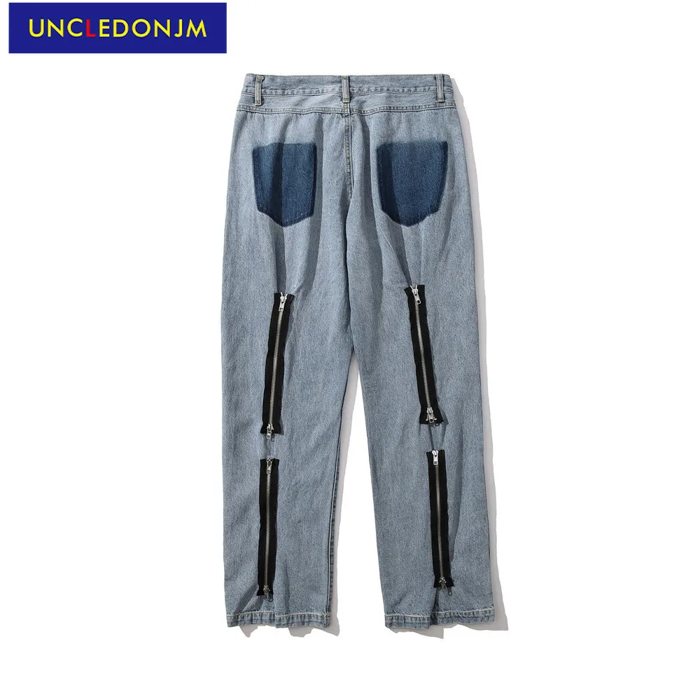 

UNCLEDONJM Zipper retro jeans men high street hip hop jeans men distressed denim jeans cargo pants men biker jeans 87195
