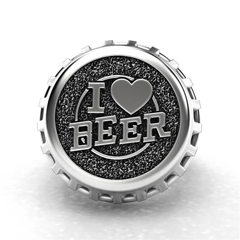 

FDLK Creative Design "I LOVE BEER" Ring Two-tone Beer Cover Punk Men's Hip Hop Style Father's Day Boyfriend Anniversary Gift