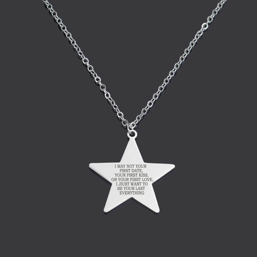 

You Are My Sunshine My Favorite Love Quote Necklace Stainless Steel Star Pendant Long Chain Necklace Couples Jewelry Gift