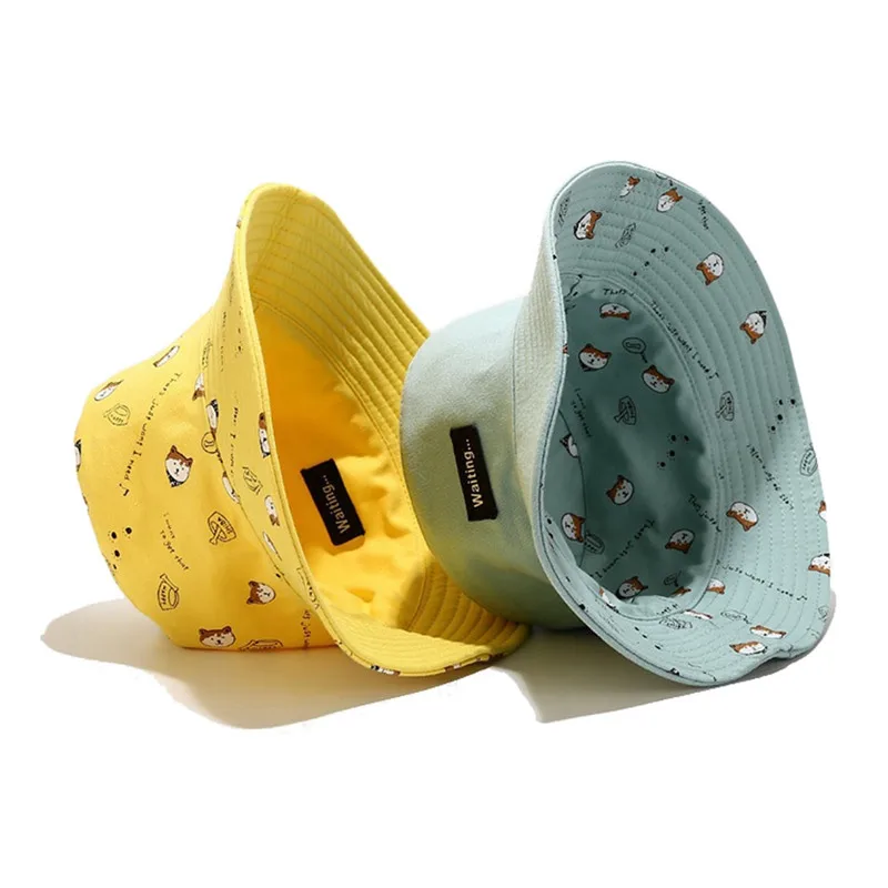 

LDSLYJR Cotton Double sided cartoon dog print Bucket Hat Fisherman Hat outdoor travel hat Sun Cap hats for Men and Women 261
