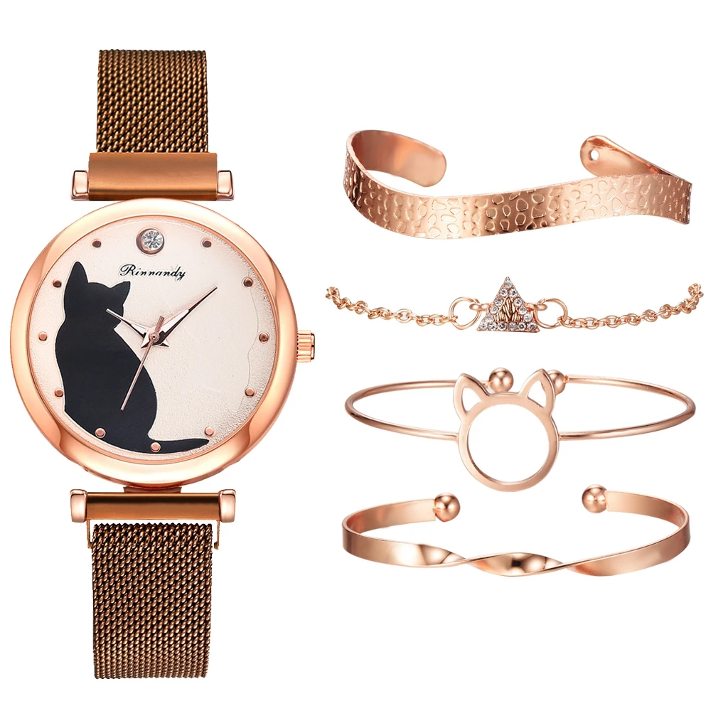 

Female Clock Gift For Girlfriend Bracelet Watch Set Luxury Magnet Buckle Cat Women Watches Ladies Quartz Wrist Watch