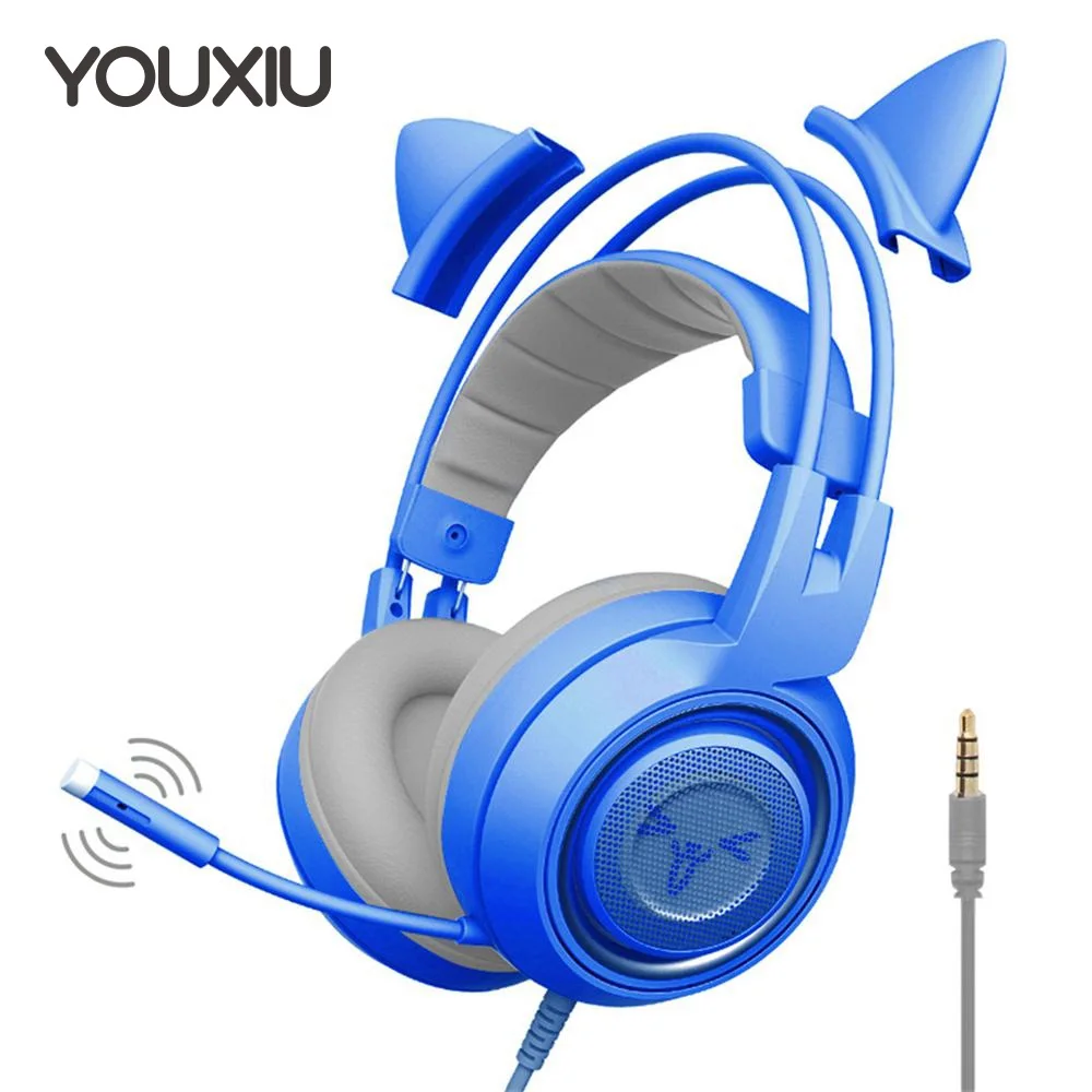 Online YOUXIU Kablosuz Kulaklık Stereo Ses Bluetooth Kulaklık Kedi Kulak Oyun Kulaklığı Mikrofon Gürültü Iptal Ile Dizüstü PC Için