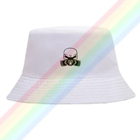 classic black kt m skull print flat top breathable bucket hats unisex summer printing fishermans hat