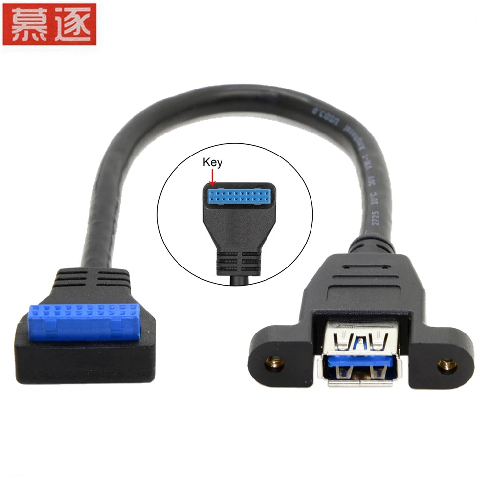 

20cm USB 3.0 Single Port A Female Screw Mount Type to Up Angled Motherboard 20pin Header Cable
