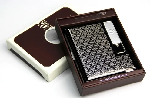 

Hight Quality Metal cigarette Case with USB Electronic Lighter Windproof Flameless lighter