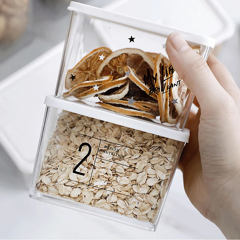 Штабелируемая пластиковая прозрачная банка для хранения пищи герметичная с