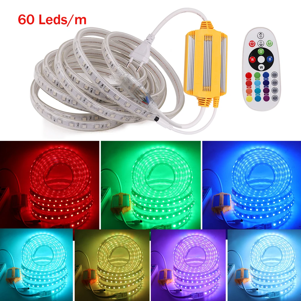 220V RGB Светодиодные ленты светильник с 1500 Вт 24 клавиши контроллер 5050 60/120