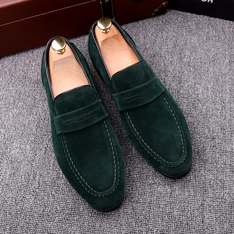 

QWEDF Brand New 2019 Black Men Loafers Shoes Luxury Slip-on Moccasins Casual Men Shoes Suede Leather Men's Flats Shoes SY-32