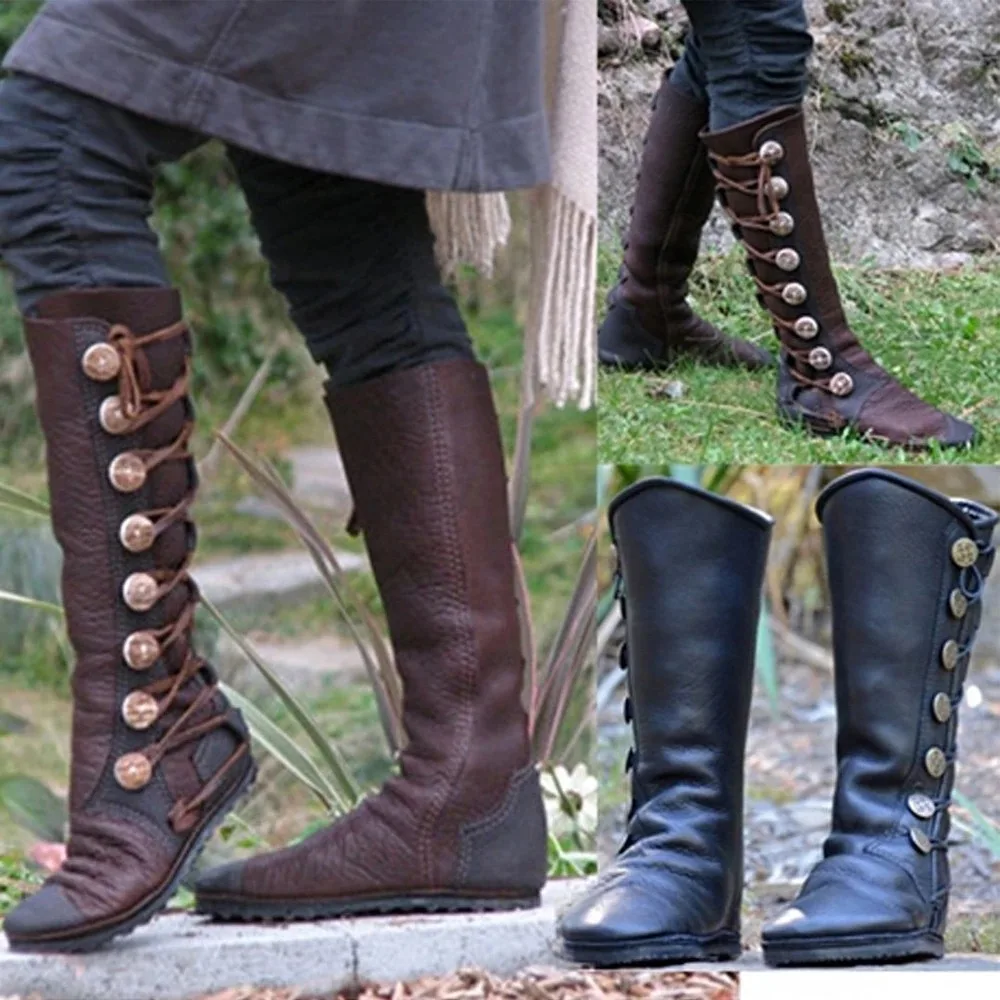 MoneRffi винтажные сапоги женские с круглым носком осенне зимние до колена