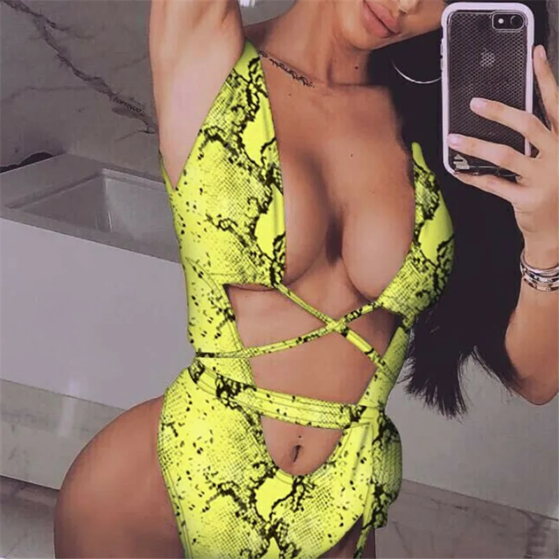 

Hirigin Sexy Women One-Piece Swimsuit Beachwear Swimwear Summer Bikini Bathing Suit Snake Skin/Leopard Printed Swimming Costume