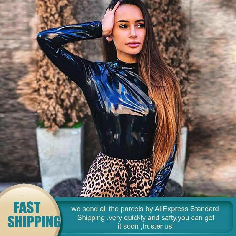 Женский боди из искусственной кожи Rave весеннее эластичное облегающее фигуру