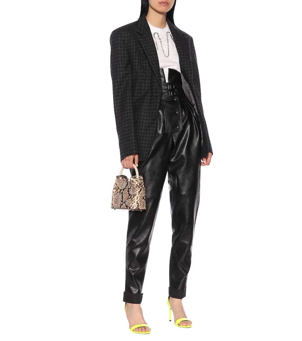 Брюки женские кожаные плиссированные полной длины с высокой талией и поясом F842 |