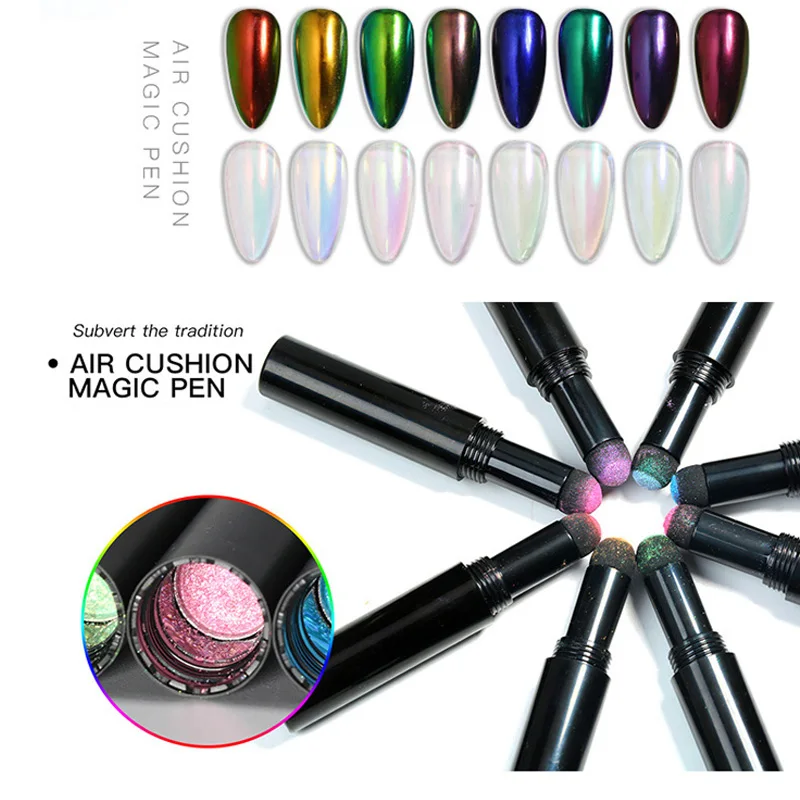 8 цветов Блестящий карандаш для ногтей Подушка волшебное зеркало Мел твердый