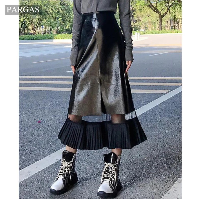 Осень/Зима 2019 Женская облегающая юбка в стиле панк из искусственной кожи модная