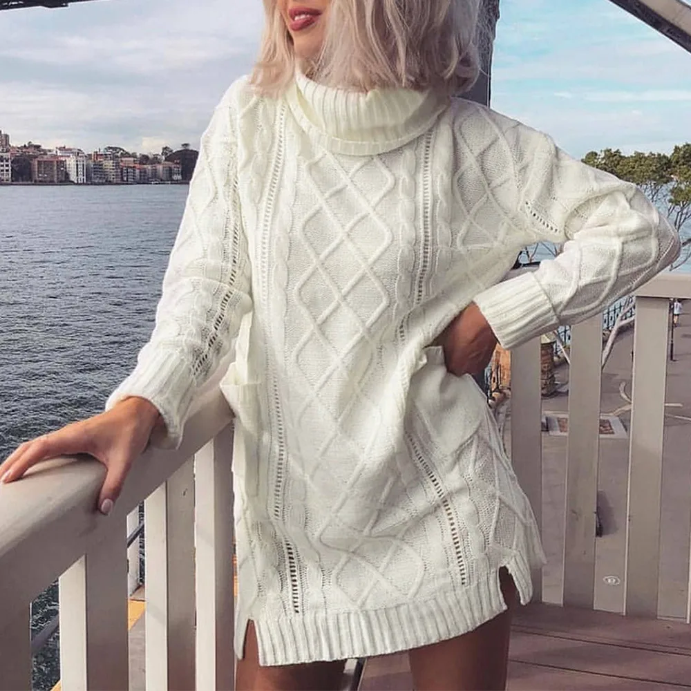 Sweater Women Winter Knit Turtleneck Warm Long Sleeve Pocket Sexy Mini Dre ss свитер женский jersey mujer Свитер 502SW30 |