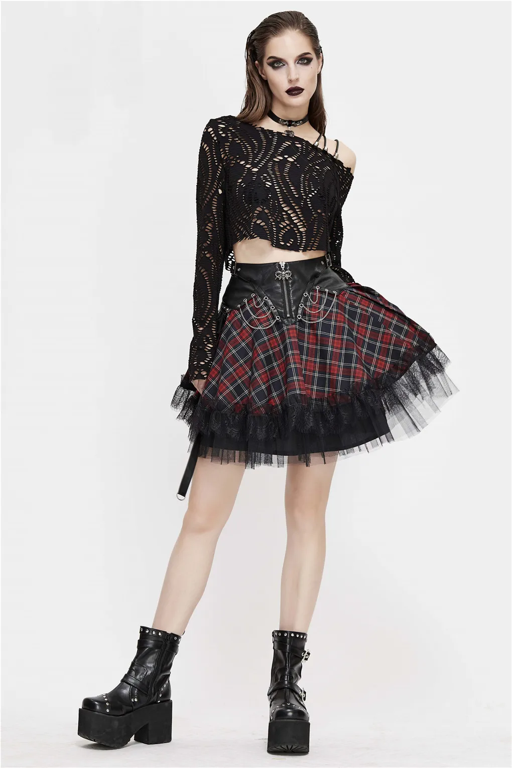 Дьявол модные новые женские туфли Красного цвета в стиле панк шотландский плед