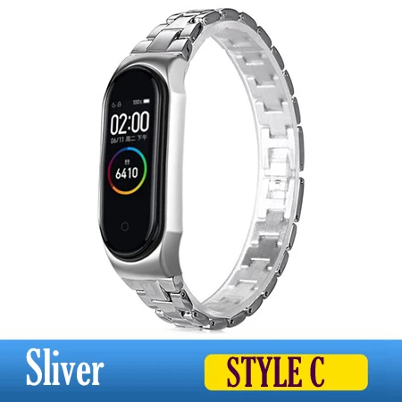 Style C sliver Металлический ремешок на руку для Xiaomi mi ремешок 4 ремни из нержавеющей стали mi Band 4 Аксессуары для браслета mi Band 4 розовый mi band 4 серебристый - Цвет: Style C sliver