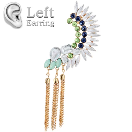 SHEEGIOR, бохо, длинные серьги-манжеты с кисточками, Bijoux Femme, золотые цепочки, стразы, большие клипсы, серьги для женщин, модное ювелирное изделие, подарок - Окраска металла: Clear E0100G