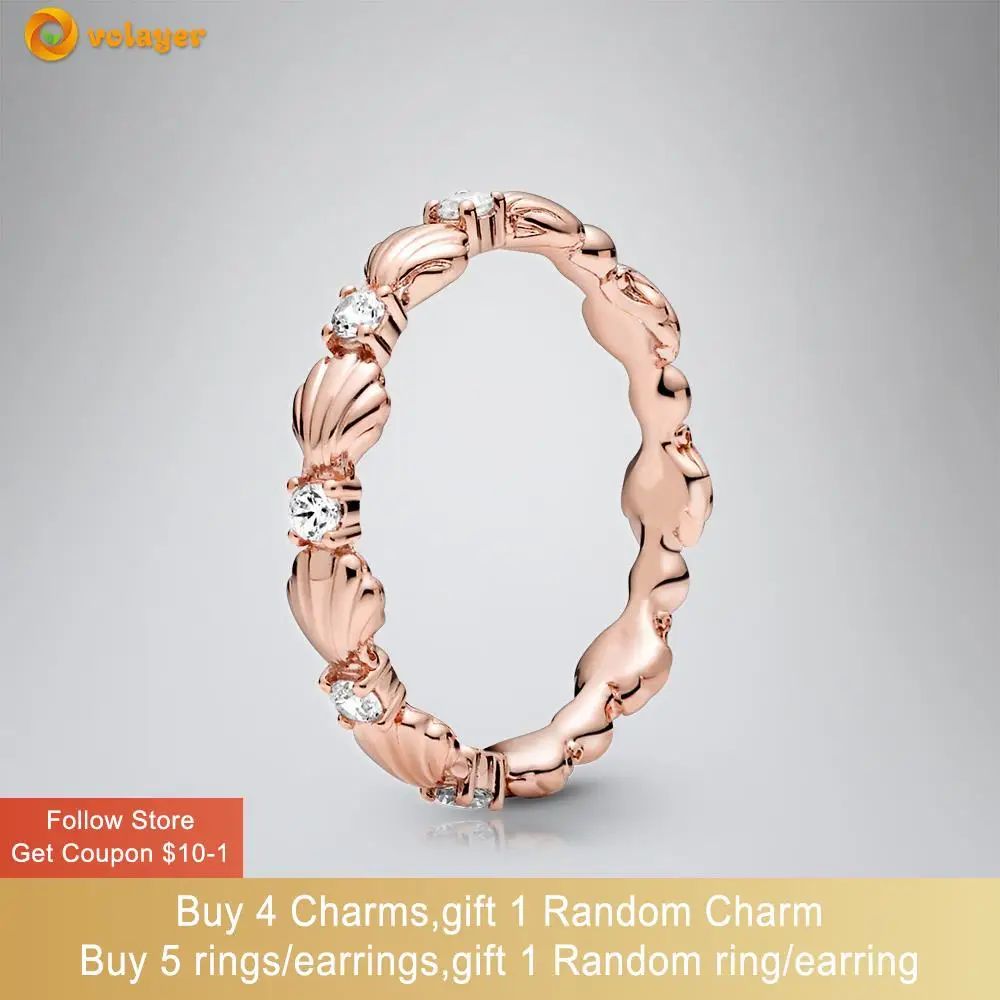 

Volayer 925 Sterling Silver Rings Sparkling Pink Seashell Rings Original 925 Women Rings Ngagement Rings Wedding Rings Gift