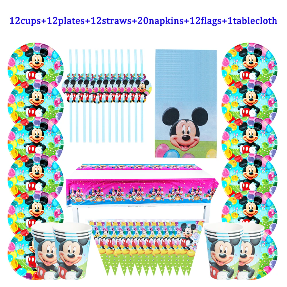 

Cartoon Animal Mickey Mouse Theme Birthday Decoration Tableware Set Paper Plate Cup Straw Party Supplies Baby Shower 69/36Pcs